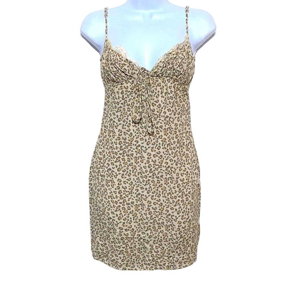 Skylar & Madison Cheetah Animal Print Babydoll Mini Slip Dress M Lace Mob Wife